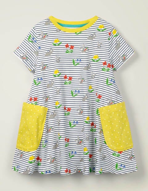 Short-Sleeved Printed Tunic - White/College Navy Bunny Short-Sleeved Printed Tunic - White/College Navy Bunny