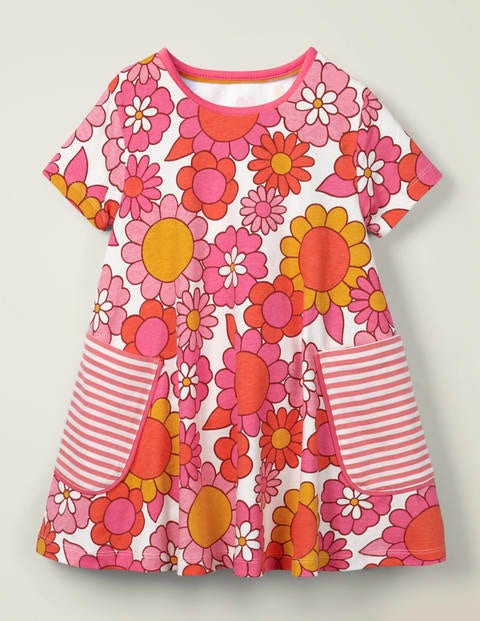 Short-Sleeved Printed Tunic - Pink Camelia Sixties Floral Short-Sleeved Printed Tunic - Pink Camelia Sixties Floral