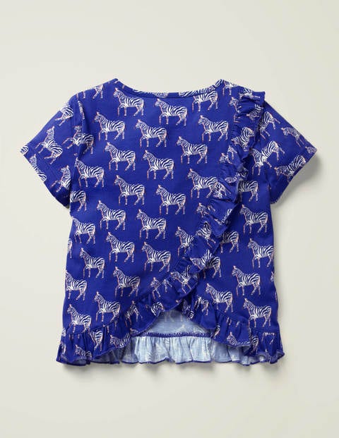 Top imprimé à volants - Motif géométrique zèbre bleu vif Top imprimé à volants - Motif géométrique zèbre bleu vif