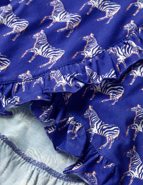 Top imprimé à volants - Motif géométrique zèbre bleu vif Top imprimé à volants - Motif géométrique zèbre bleu vif