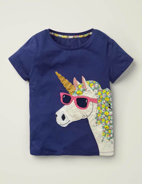 T-Shirt Mit Aufklappbaren Elementen - Indigoblau, Einhorn T-Shirt Mit Aufklappbaren Elementen - Indigoblau, Einhorn