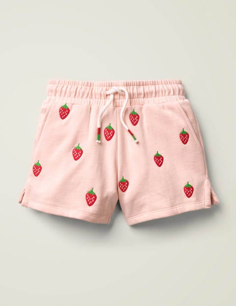 Bestickte Jersey-Shorts - Delfinrosa, Erdbeeren Bestickte Jersey-Shorts - Delfinrosa, Erdbeeren