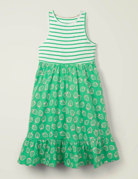 Hotchpotch Jersey Dress - Pea Green Strawberry Doodle Hotchpotch Jersey Dress - Pea Green Strawberry Doodle