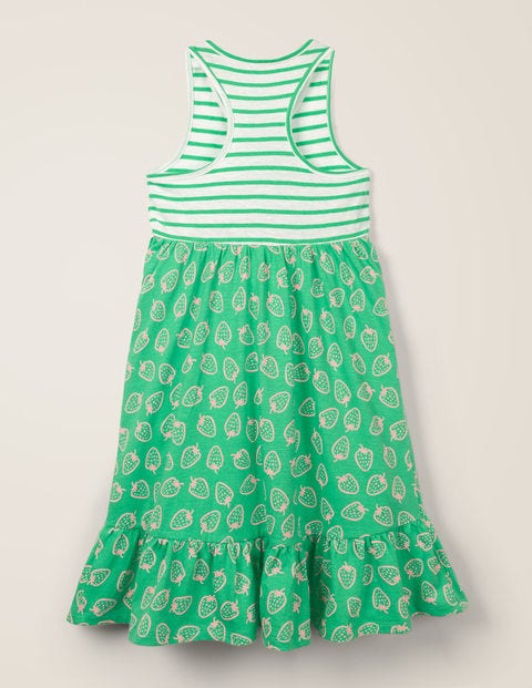 Hotchpotch Jersey Dress - Pea Green Strawberry Doodle Hotchpotch Jersey Dress - Pea Green Strawberry Doodle