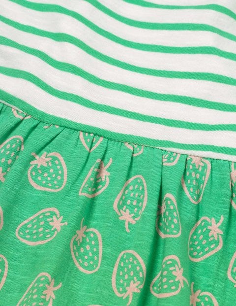 Hotchpotch Jersey Dress - Pea Green Strawberry Doodle Hotchpotch Jersey Dress - Pea Green Strawberry Doodle