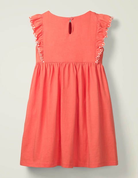 Embroidered Jersey Dress - Peach Melba Coral Pink Embroidered Jersey Dress - Peach Melba Coral Pink