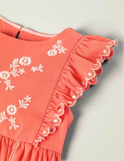 Embroidered Jersey Dress - Peach Melba Coral Pink Embroidered Jersey Dress - Peach Melba Coral Pink