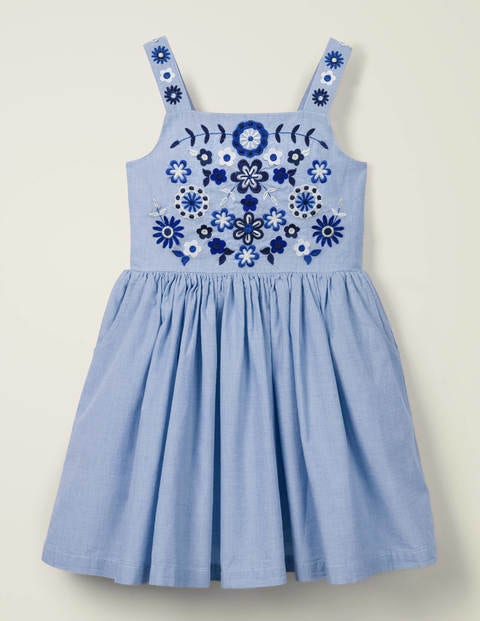 Embroidered Sun Dress - Chambray Embroidered Sun Dress - Chambray
