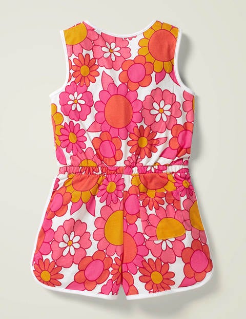 Tie-Waist Jersey Playsuit - White and Camelia Pink Floral Tie-Waist Jersey Playsuit - White and Camelia Pink Floral
