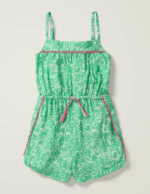 Tassel Tie Woven Playsuit - White/ Pea Green Shadow Bloom Tassel Tie Woven Playsuit - White/ Pea Green Shadow Bloom