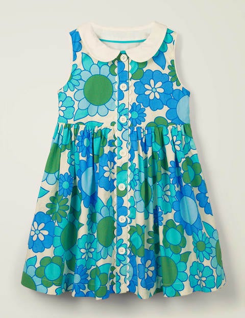Woven Collared Dress - White and Corsica Blue Floral Woven Collared Dress - White and Corsica Blue Floral