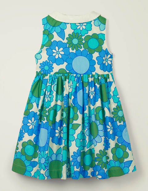 Woven Collared Dress - White and Corsica Blue Floral Woven Collared Dress - White and Corsica Blue Floral