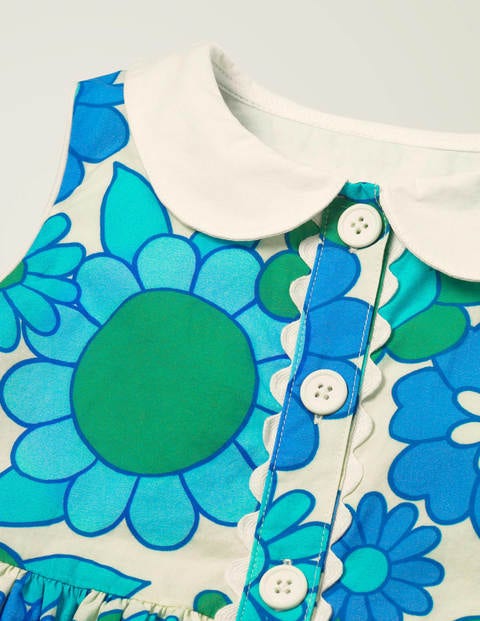 Woven Collared Dress - White and Corsica Blue Floral Woven Collared Dress - White and Corsica Blue Floral