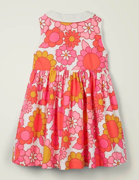 Webkleid Mit Kragen - Weiß/Helles Pink, Blumenmuster Webkleid Mit Kragen - Weiß/Helles Pink, Blumenmuster