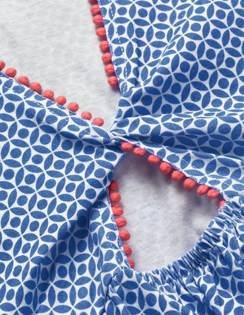 Jerseykleid Mit Bommeln - Königsblau, Geometrisches Diamantmuster Jerseykleid Mit Bommeln - Königsblau, Geometrisches Diamantmuster