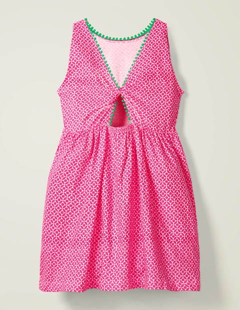 Jerseykleid Mit Bommeln - Knalliges Stiefmütterchen, Geometrisches Diamantmuster Jerseykleid Mit Bommeln - Knalliges Stiefmütterchen, Geometrisches Diamantmuster