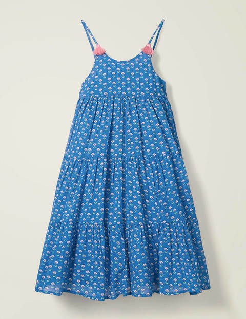 Tiered Tassel Dress - Blue Woodblock Tiered Tassel Dress - Blue Woodblock