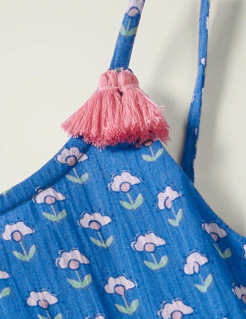 Tiered Tassel Dress - Blue Woodblock Tiered Tassel Dress - Blue Woodblock