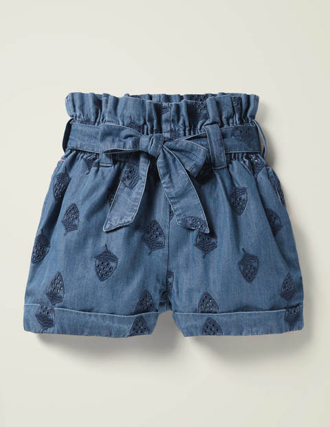 Textured Tie-Waist Shorts - Chambray Textured Tie-Waist Shorts - Chambray
