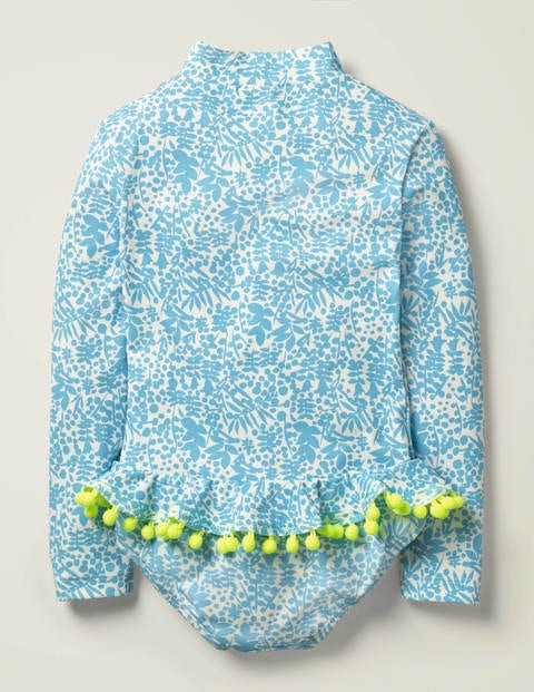 Ruffle Long Sleeved Swimsuit - Cloudy Blue Shadow Bloom Ruffle Long Sleeved Swimsuit - Cloudy Blue Shadow Bloom
