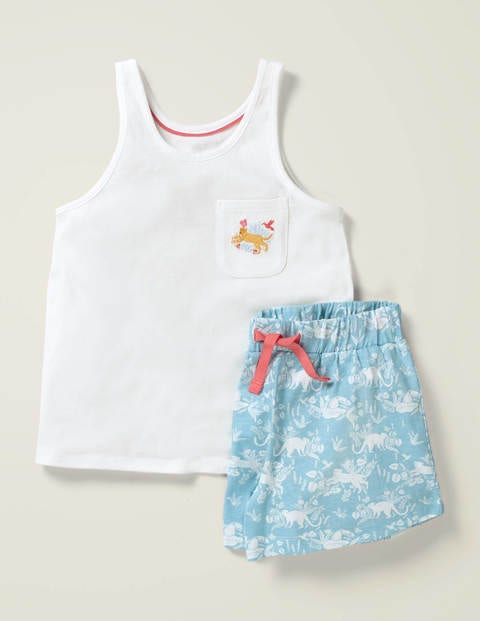 Fröhliches Pyjamaset Mit Tasche - Hellblau, Tropen-Toile Fröhliches Pyjamaset Mit Tasche - Hellblau, Tropen-Toile