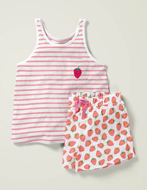 Fröhliches Pyjamaset Mit Tasche - Weiß/Rosa, Erdbeeren Fröhliches Pyjamaset Mit Tasche - Weiß/Rosa, Erdbeeren