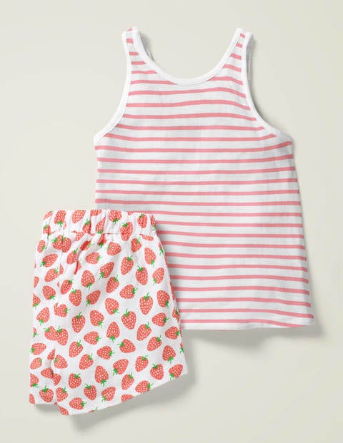 Fröhliches Pyjamaset Mit Tasche - Weiß/Rosa, Erdbeeren Fröhliches Pyjamaset Mit Tasche - Weiß/Rosa, Erdbeeren