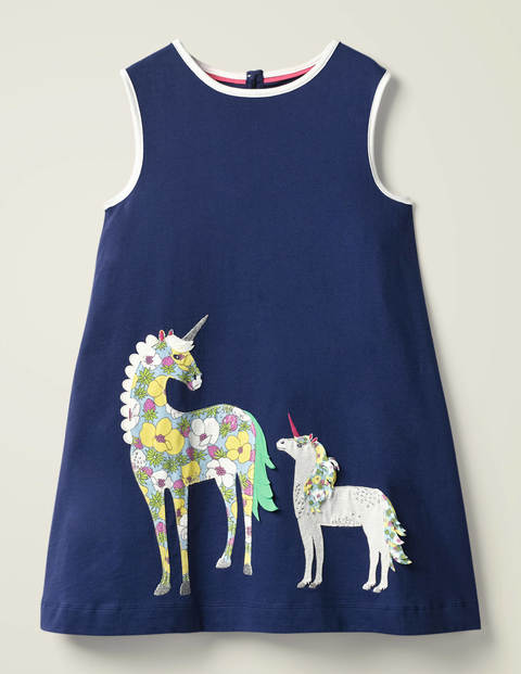 Retro Appliqué Jersey Dress - Indigo Navy Retro Appliqué Jersey Dress - Indigo Navy