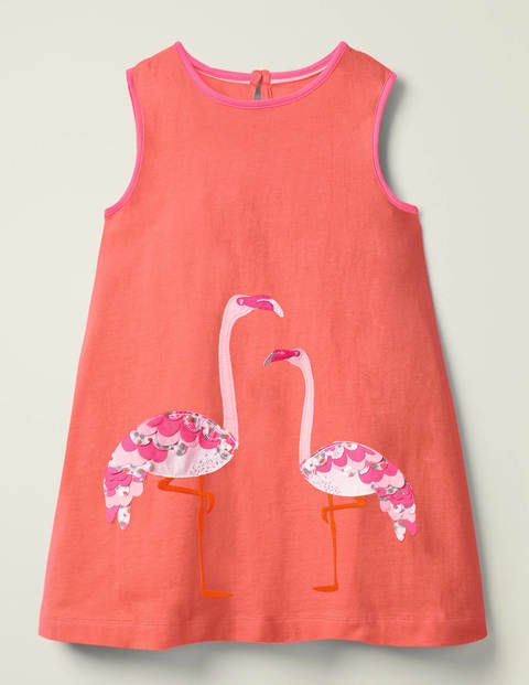 Retro Appliqué Jersey Dress - Peach Melba Coral Retro Appliqué Jersey Dress - Peach Melba Coral