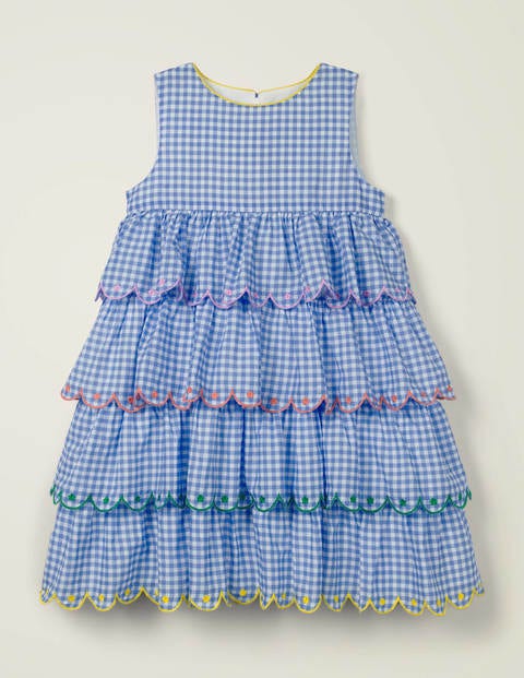 Tiered Embroidered Dress - Seascape Blue Gingham Tiered Embroidered Dress - Seascape Blue Gingham