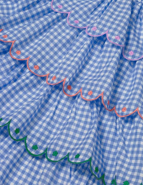 Tiered Embroidered Dress - Seascape Blue Gingham Tiered Embroidered Dress - Seascape Blue Gingham