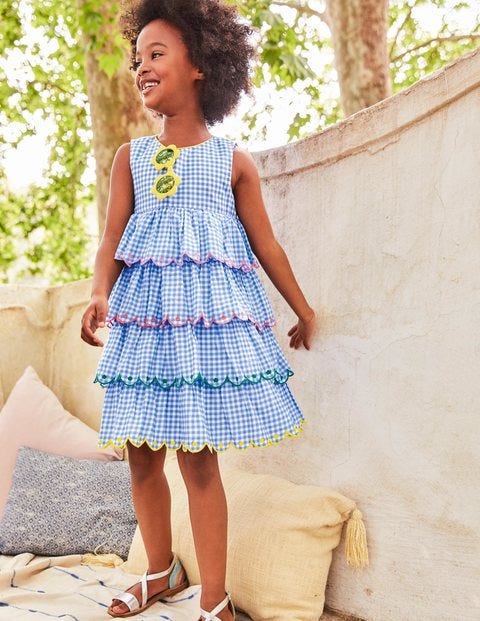 Tiered Embroidered Dress - Seascape Blue Gingham Tiered Embroidered Dress - Seascape Blue Gingham