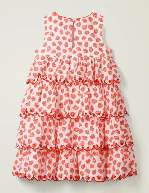 Tiered Embroidered Dress - White Peach Melba Strawberries Tiered Embroidered Dress - White Peach Melba Strawberries