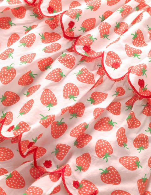 Tiered Embroidered Dress - White Peach Melba Strawberries Tiered Embroidered Dress - White Peach Melba Strawberries