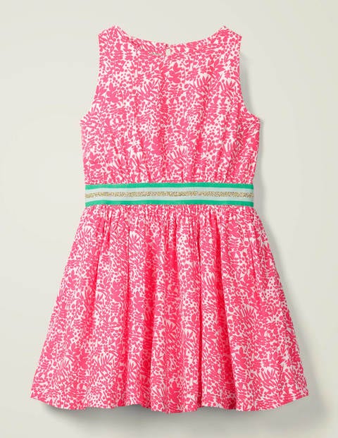 Waistband Woven Dress - White/Bright Pink Shadow Bloom Waistband Woven Dress - White/Bright Pink Shadow Bloom