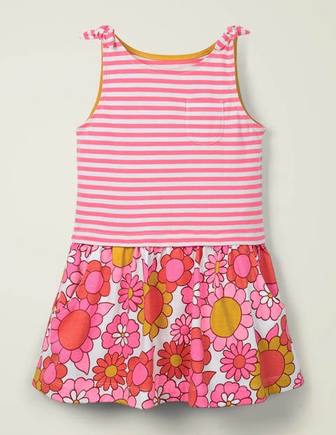 Jerseykleid mit Mustermix und Schleifen - Weiß/Helles Pink, Blumenmuster Jerseykleid mit Mustermix und Schleifen - Weiß/Helles Pink, Blumenmuster