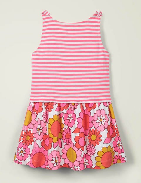 Jerseykleid mit Mustermix und Schleifen - Weiß/Helles Pink, Blumenmuster Jerseykleid mit Mustermix und Schleifen - Weiß/Helles Pink, Blumenmuster
