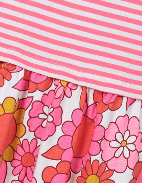 Jerseykleid mit Mustermix und Schleifen - Weiß/Helles Pink, Blumenmuster Jerseykleid mit Mustermix und Schleifen - Weiß/Helles Pink, Blumenmuster