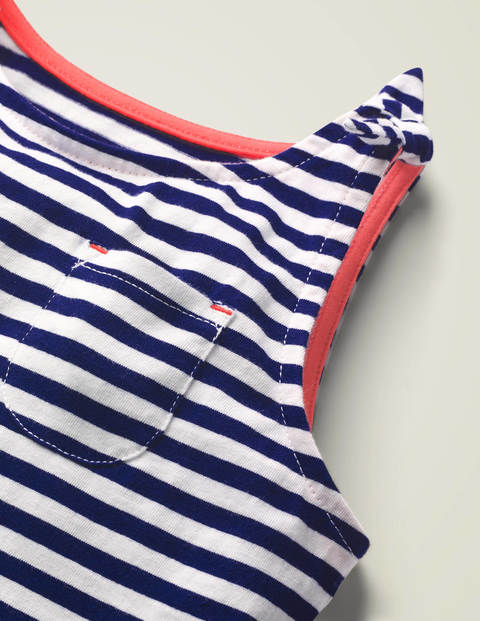 Jerseykleid Mit Mustermix Und Schleifen - Indigoblau, Hüpfende Häschen Jerseykleid Mit Mustermix Und Schleifen - Indigoblau, Hüpfende Häschen
