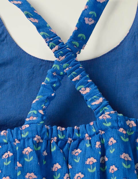 Smocked Waist Romper - Blue Woodblock Smocked Waist Romper - Blue Woodblock