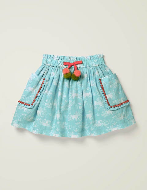 Pom Pocket Skirt - Light Blue Tropical Toile Pom Pocket Skirt - Light Blue Tropical Toile
