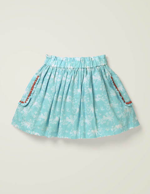 Pom Pocket Skirt - Light Blue Tropical Toile Pom Pocket Skirt - Light Blue Tropical Toile