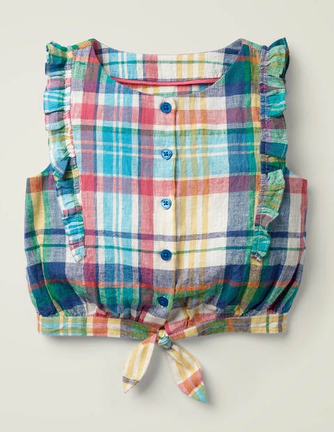Tie Front Woven Top - Alpine Blue Check Tie Front Woven Top - Alpine Blue Check