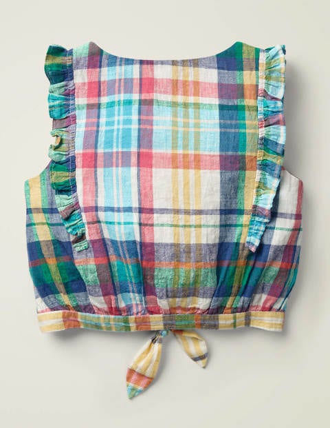 Tie Front Woven Top - Alpine Blue Check Tie Front Woven Top - Alpine Blue Check