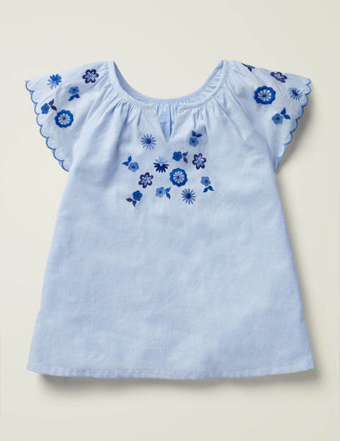 Floral Embroidered Woven Top - Chambray Floral Embroidered Woven Top - Chambray