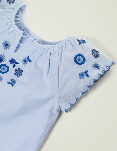 Floral Embroidered Woven Top - Chambray Floral Embroidered Woven Top - Chambray