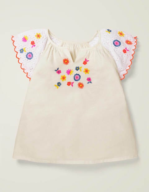Floral Embroidered Woven Top - White Floral Embroidered Woven Top - White