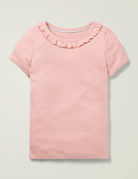 Short-Sleeved Ruffle Pointelle - Boto Pink Short-Sleeved Ruffle Pointelle - Boto Pink