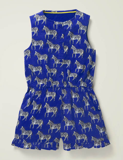 Button Through Woven Playsuit - Bright Blue Geo Zebra Button Through Woven Playsuit - Bright Blue Geo Zebra