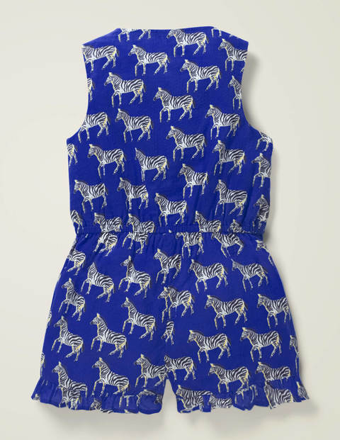 Button Through Woven Playsuit - Bright Blue Geo Zebra Button Through Woven Playsuit - Bright Blue Geo Zebra